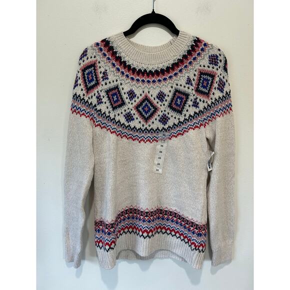 Old Navy fair isle knit sweater NWT size XS cream crew neck cotton blend - Picture 1 of 8